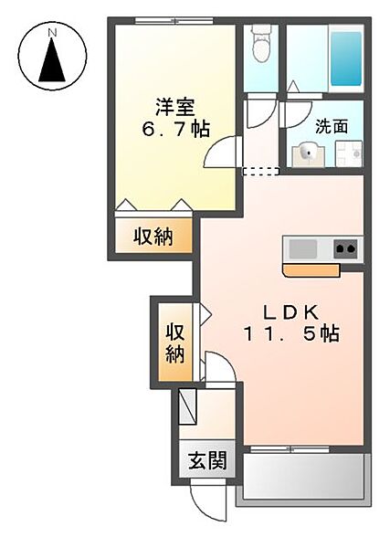 フィルクレスト　Ａ棟 ｜香川県高松市鹿角町(賃貸アパート1LDK・1階・44.95㎡)の写真 その4