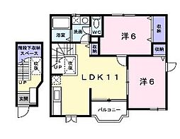 ヴィラ　エンゼルC 2階2LDKの間取り