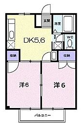 シュープ三条 2階2DKの間取り