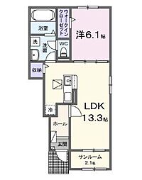 カーサ・グレイス　B 1階1LDKの間取り