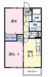 スカイハイツ川井 1階2DKの間取り