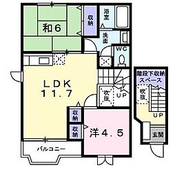 アムール幸A 2階2LDKの間取り