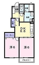 メゾン・ポポラーレB 1階2DKの間取り
