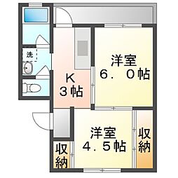 ビレッジハウス柞田2号棟 2Kの間取図画像