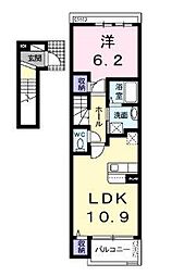 モントレゾール 2階1LDKの間取り
