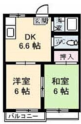 シーサイド・ハイツ　A棟 2階2DKの間取り