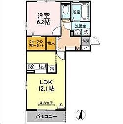 サンライズ豊益　築港町 2階1LDKの間取り