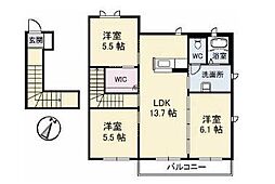 グレイスコート　B棟 2階3LDKの間取り