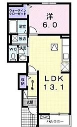 フィオーレB 1階1LDKの間取り