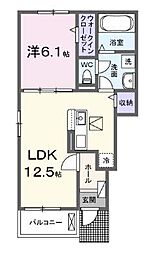 アリビオII 1階1LDKの間取り