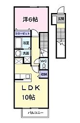 フレンドリーKUBO　B 2階1LDKの間取り