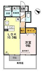 御所アリビオ　B 1階1LDKの間取り