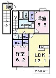 エルピーダＭ　Ｄ棟 2階2LDKの間取り