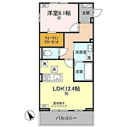 J.リヴェール高松西宝町 C棟 1LDKの間取図画像