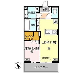 J.リヴェール高松西宝町 C棟 1LDKの間取図画像