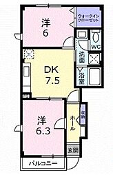 サンライズK3A 2DKの間取図画像