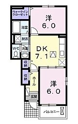 フロイデ・カナゲン1 2DKの間取図画像