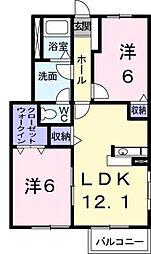 サンライト国分寺A 2LDKの間取図画像