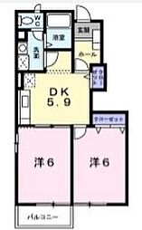 リュエル・エストB 2DKの間取図画像