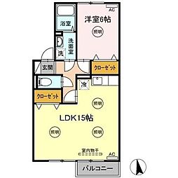 セジュール松縄B 1LDKの間取図画像