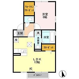 グランフェルティB 1LDKの間取図画像