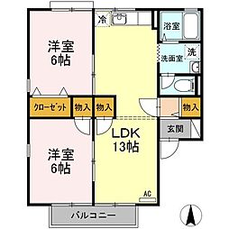 レジデンス一本松B 2LDKの間取図画像