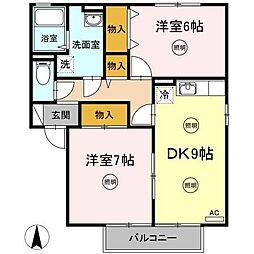 セジュール・サライB 2DKの間取図画像