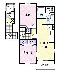 プラシードB 2LDKの間取図画像