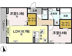 TORISIA大池 2LDKの間取図画像