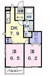オーブリーアサノB 2DKの間取図画像