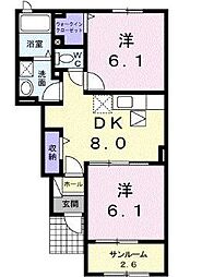 クラール土器西A 2DKの間取図画像