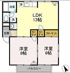 シャインポート屋島D 2LDKの間取図画像