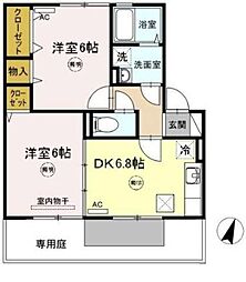 フルーア・上林 2DKの間取図画像