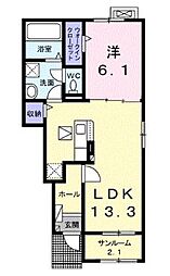 カメリア郷東D 1LDKの間取図画像