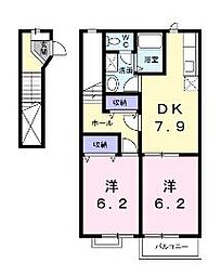 オーブリー森 2DKの間取図画像
