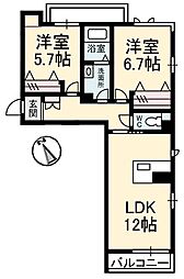 グランベレオ橘 2LDKの間取図画像