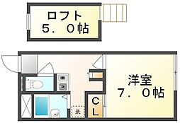 レオパレスアリナン 1Kの間取図画像