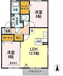 ビーンズヒルB 2LDKの間取図画像