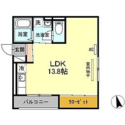 レセンテ林 ワンルームの間取図画像
