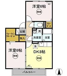 シュガー・コート 2DKの間取図画像