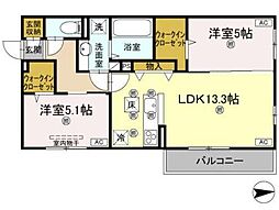 コンフォリア木太 2LDKの間取図画像