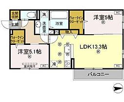 コンフォリア木太 2LDKの間取図画像