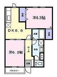 コスモハイツA 2DKの間取図画像