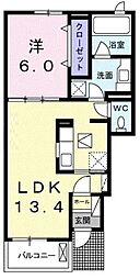 ポートレーゼ木太B 1LDKの間取図画像