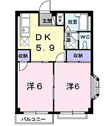 エルディム三木 2DKの間取図画像