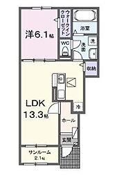 クルール坂本C 1LDKの間取図画像