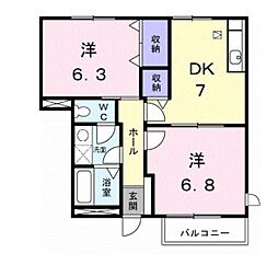 グリーンダイヤ村瀬B 2DKの間取図画像