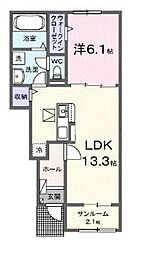クラール勅使イーストC 1LDKの間取図画像