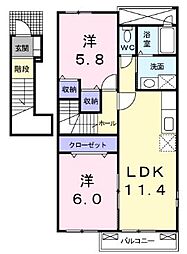 サンパティークメゾンB 2LDKの間取図画像