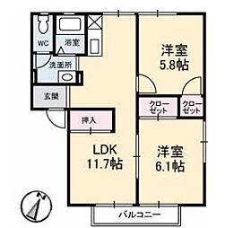 グレースフジB 2LDKの間取図画像